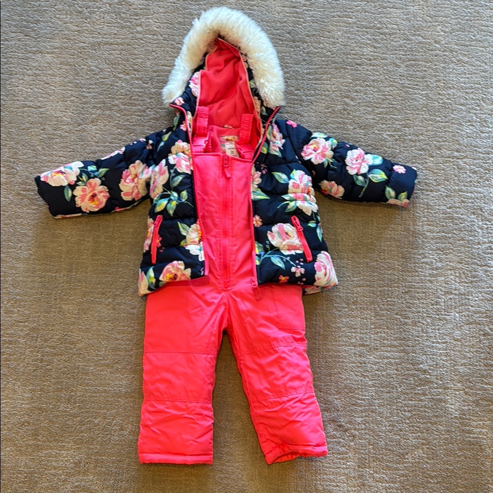 Carter’s Toddler Floral Hooded Winter Snowsuit Snow Ski Bibb 3T